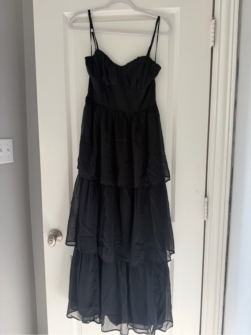 American Eagle Outfitters Black Tiered Spaghetti-Strap Maxi Dress